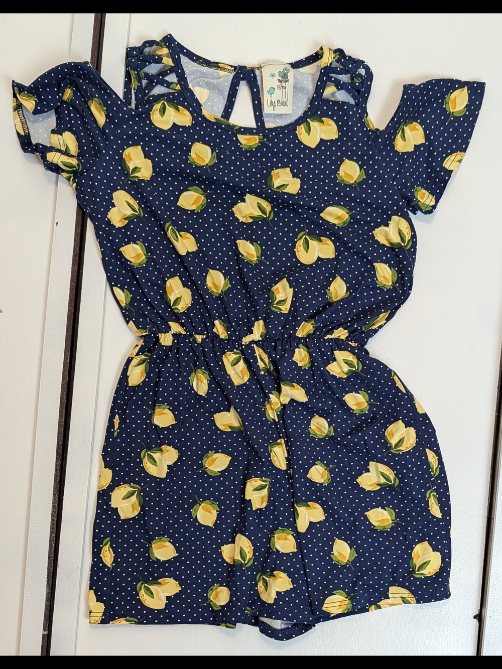 Lily Bleu Girls' Navy Lemon Print Shorts Dress